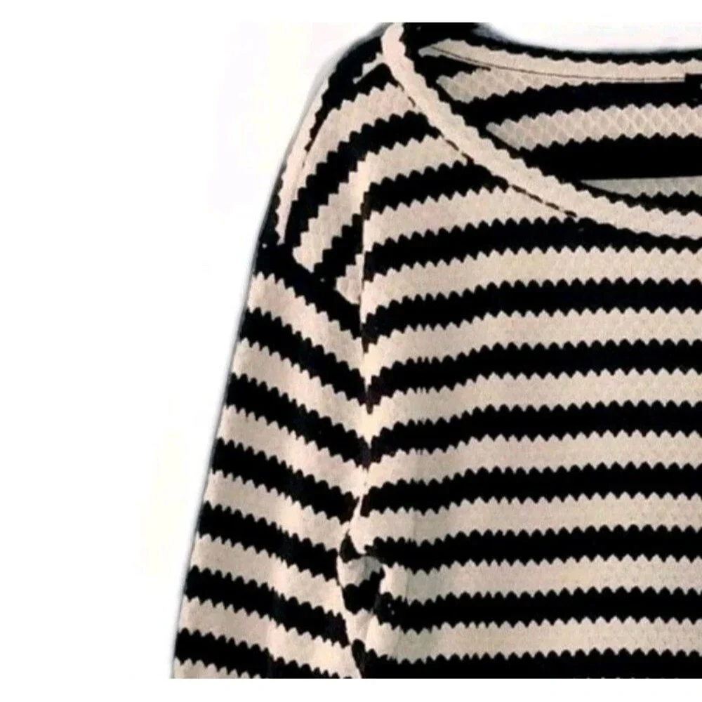 Sanctuary Breton Stripe Sweater L Black Cream Bell Sleeve Parisian Style